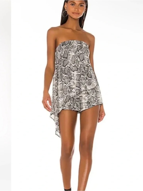 superdown Pants - Superdown NWT Snakeskin Strapless Asymmetrical Romper Gray Black M